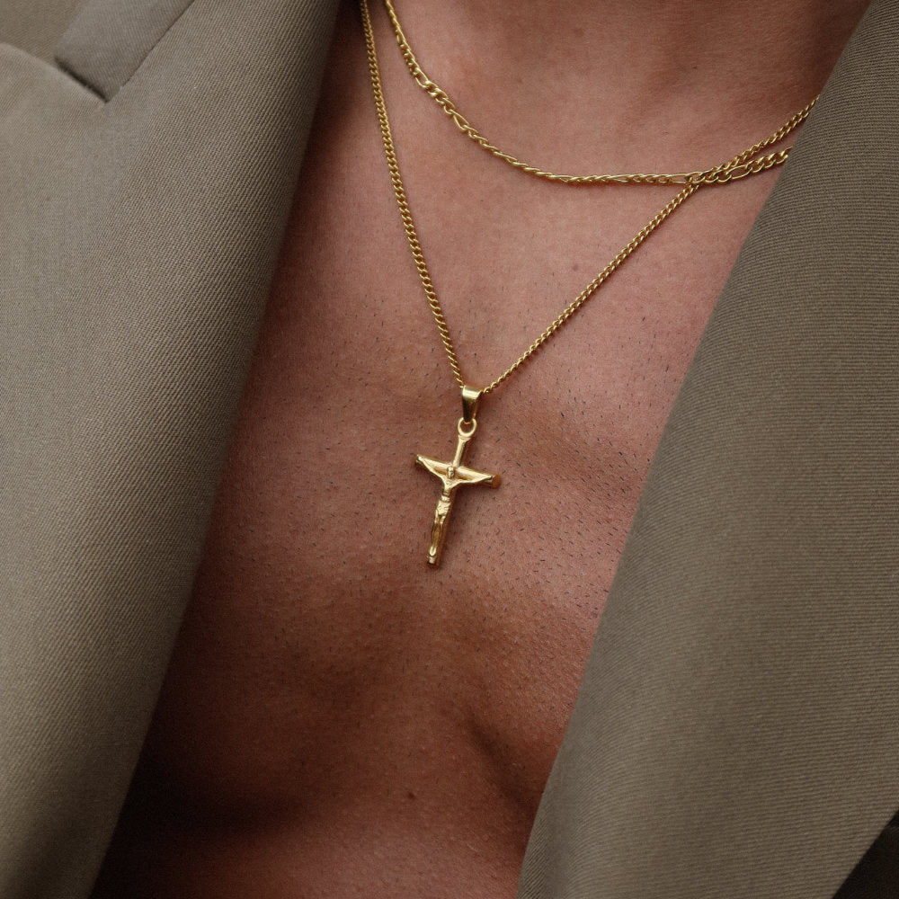 Rush gold cross necklace set popular trendy crucifix set men women 