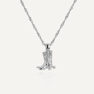 Rush pendant silver necklace cowboy boots men women trendy popular cute rodeo 