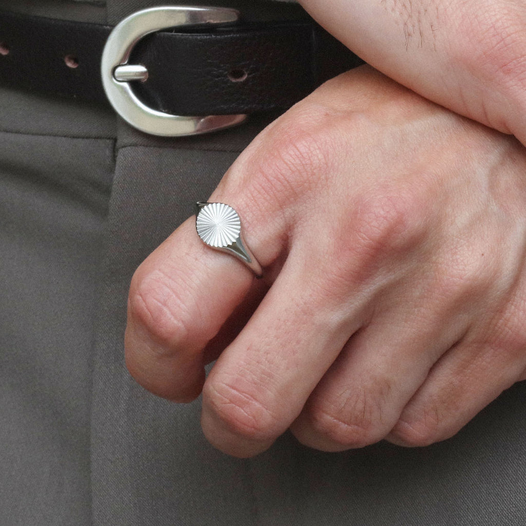 Rush silver ring with sunburst men women trendy popular sleek ring