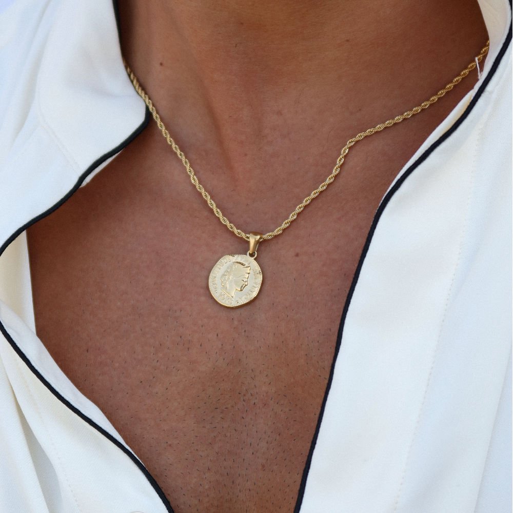 Rush gold pendant necklace men women trendy popular coin charm necklace 