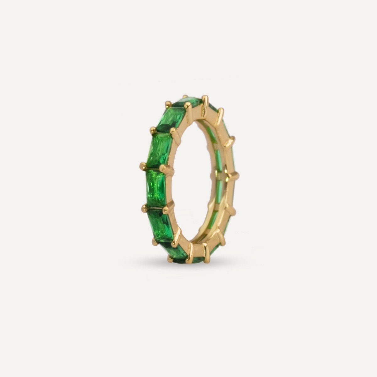 Rush gold ring with green emerald stones trendy popular men women chic classy gemstone ring 