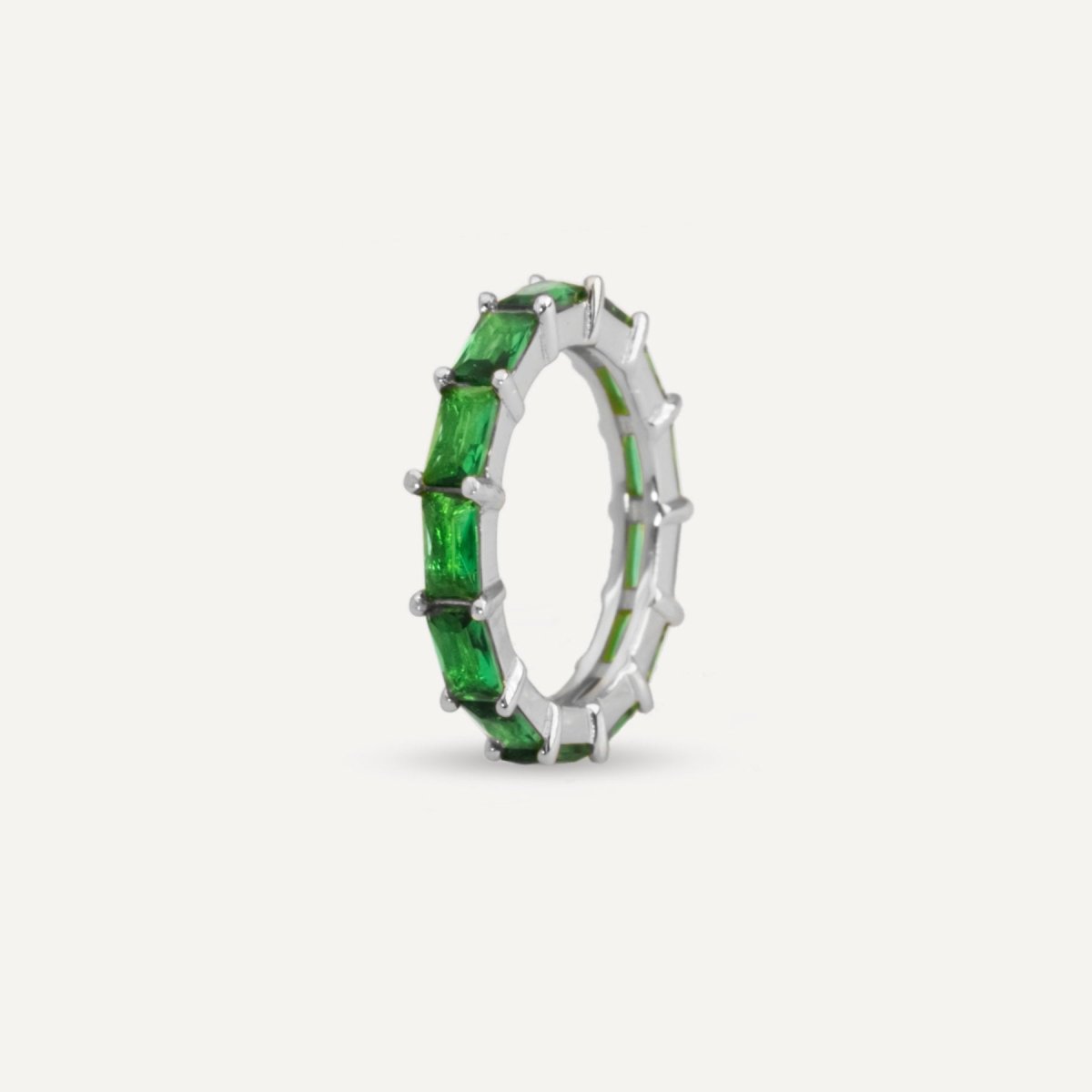 Rush silver ring with green emerald stones trendy popular men women chic classy gemstone ring 