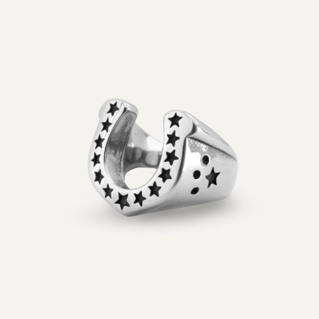 Rush silver horseshoe design with stars details men women trendy popular ring 