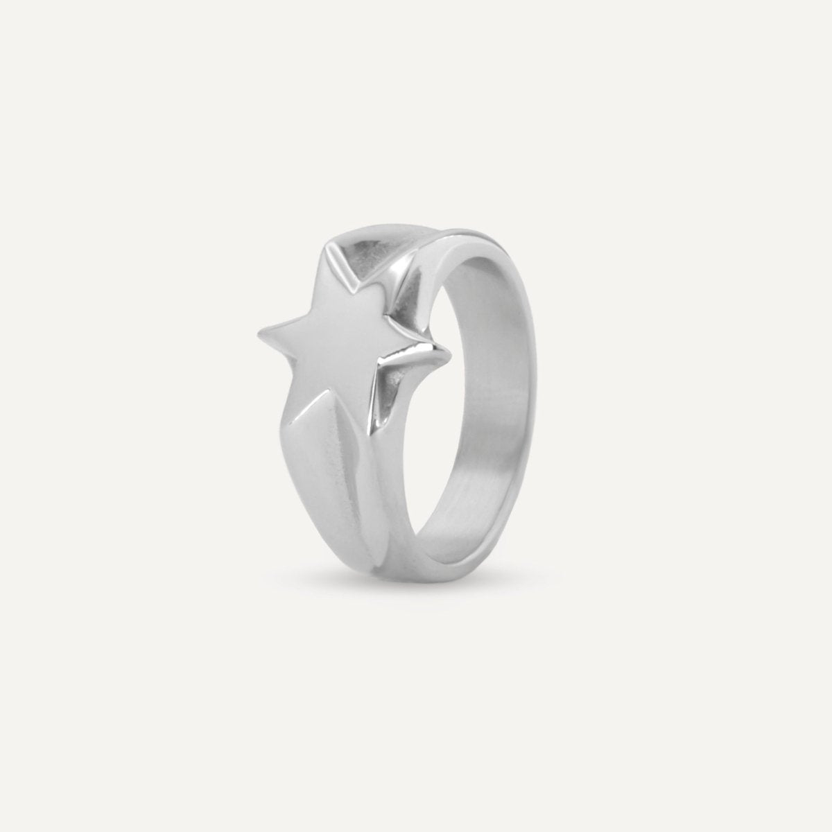 Rush silver ring with a star design men women trendy popular sleek  ring 
