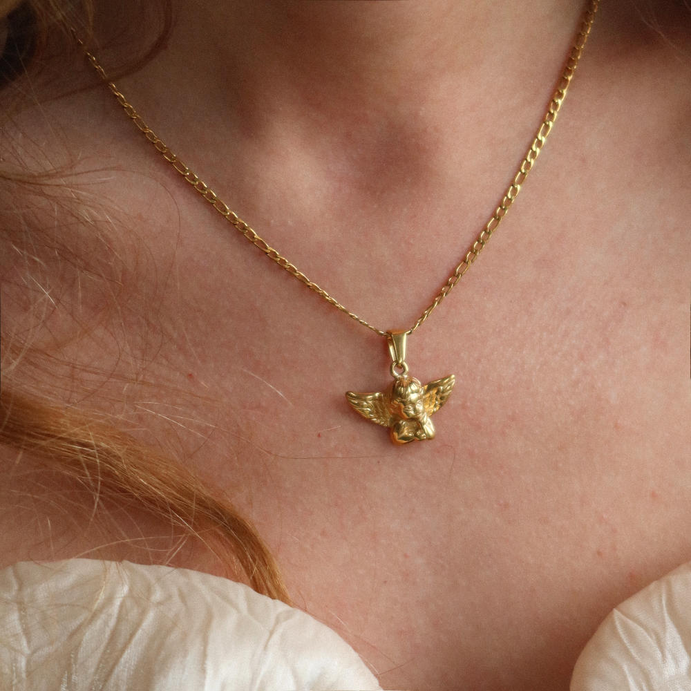 Rush gold angel necklace women men trendy popular cute 