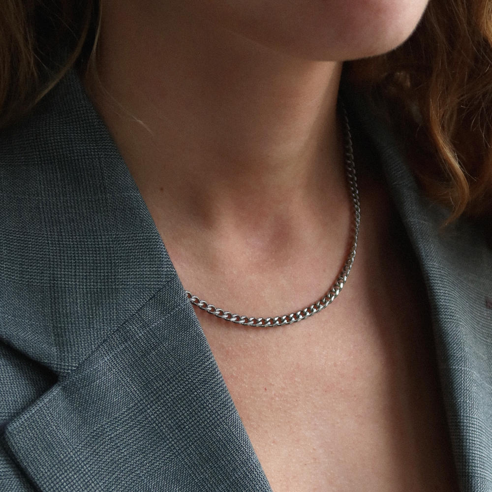 Rush Cuban Chain 4mm Silver Men Women Trendy popular necklace