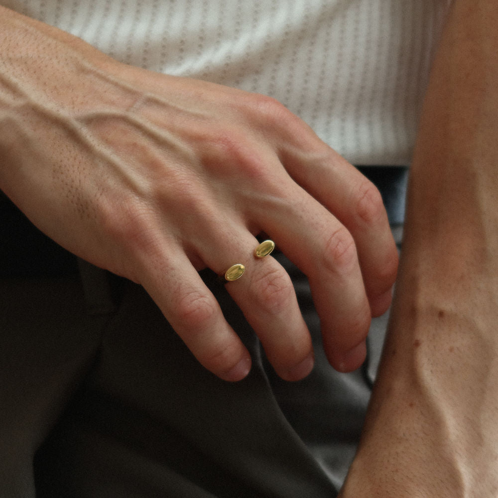 Rush Gold open band ring with polished oval ends men women trendy popular ring 