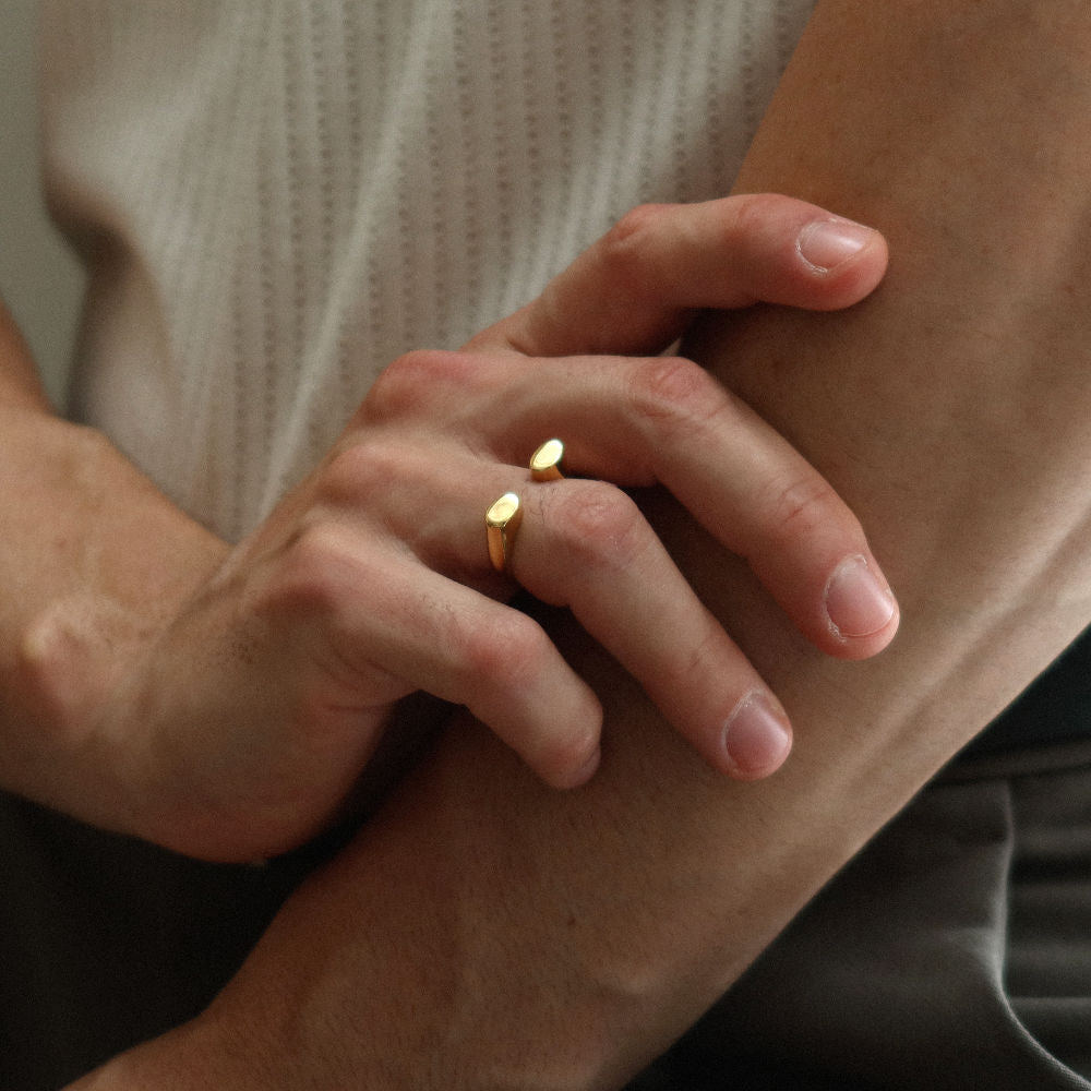 Rush Gold open band ring with polished oval ends men women trendy popular ring 