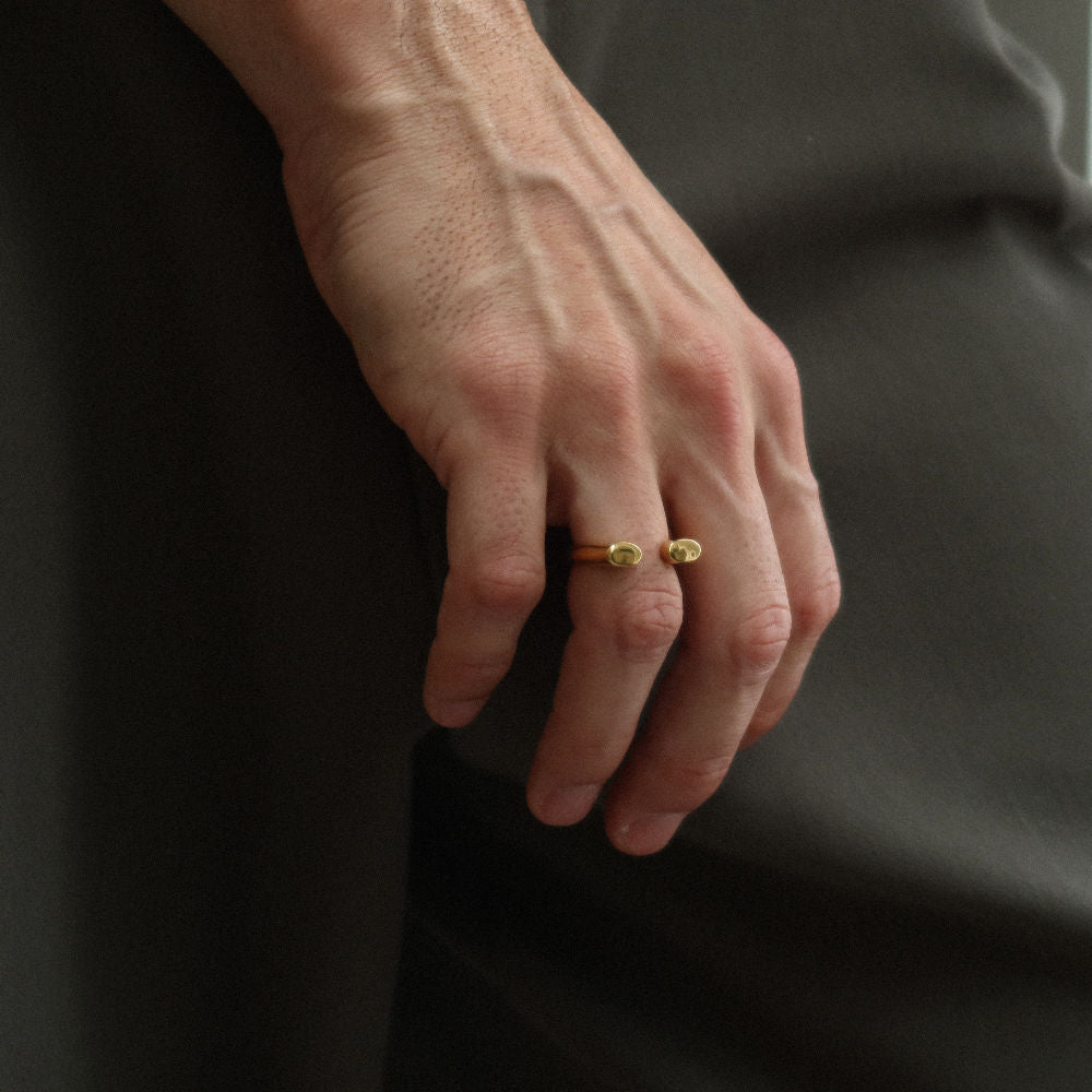 Rush Gold open band ring with polished oval ends men women trendy popular ring 