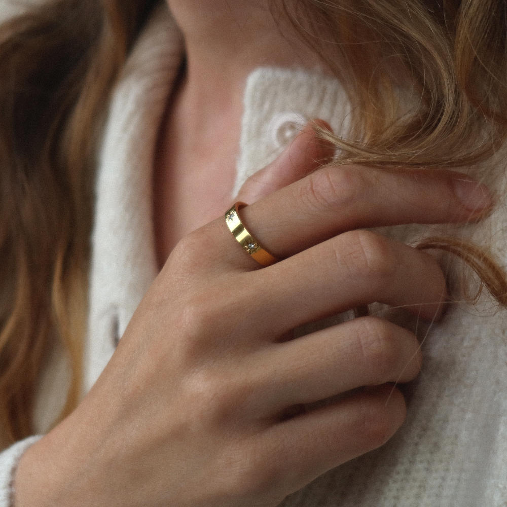 rush gold ring with small stones pattern men women trendy popular cute ring 