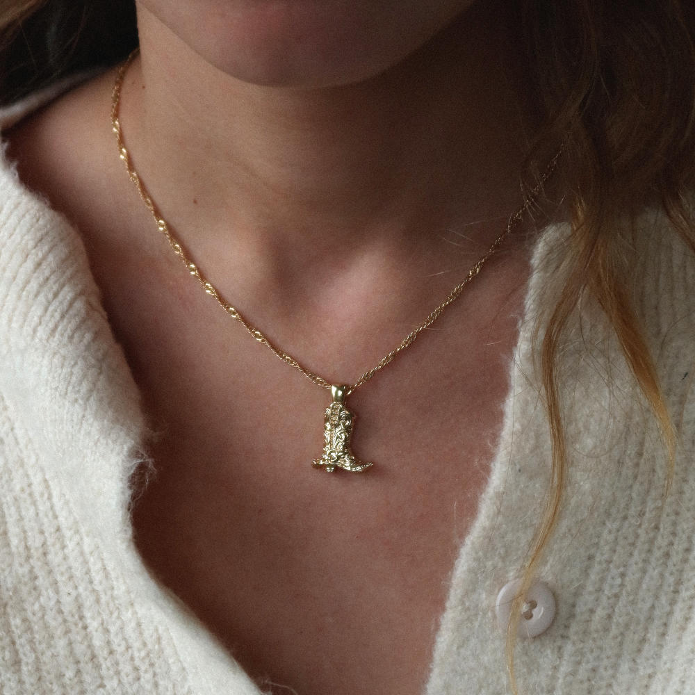 Rush pendant gold necklace cowboy boots men women trendy popular cute rodeo 