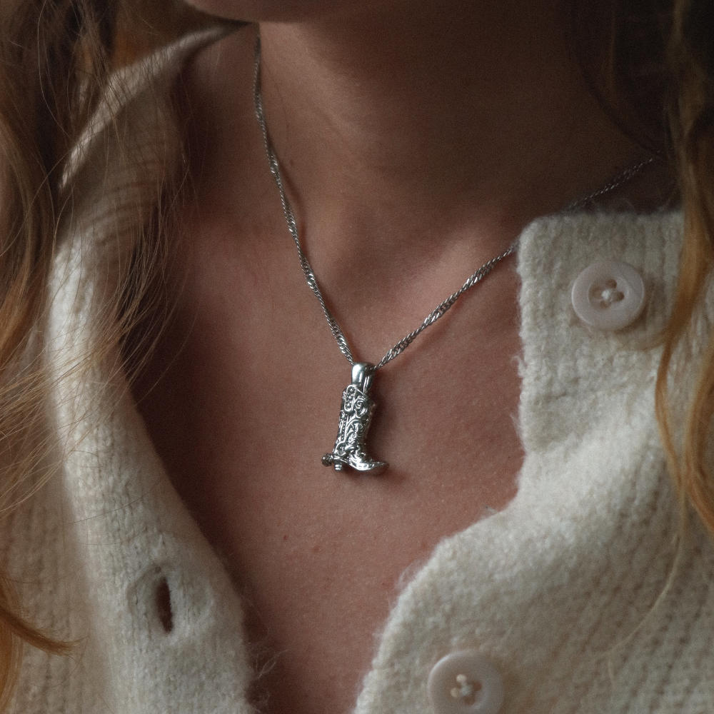 Rush pendant silver necklace cowboy boots men women trendy popular cute rodeo 