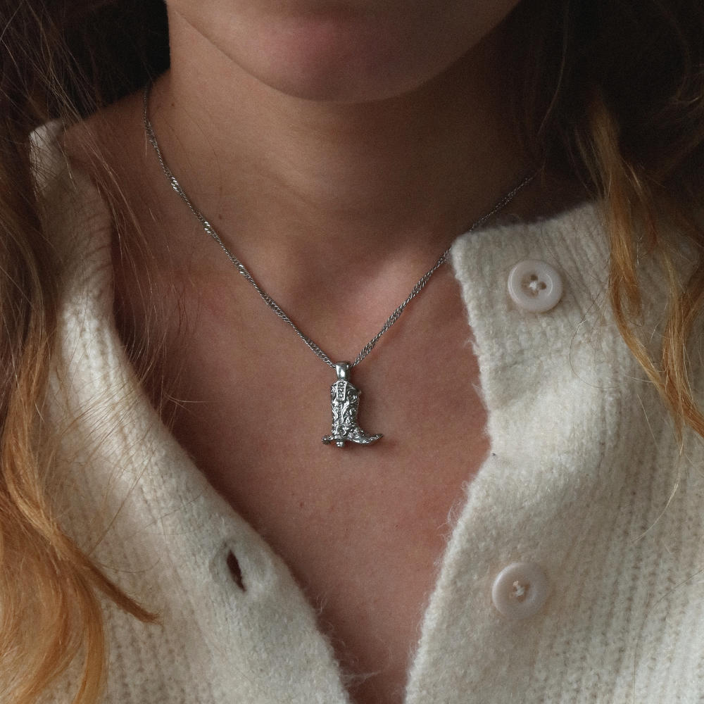 Rush pendant silver necklace cowboy boots men women trendy popular cute rodeo 