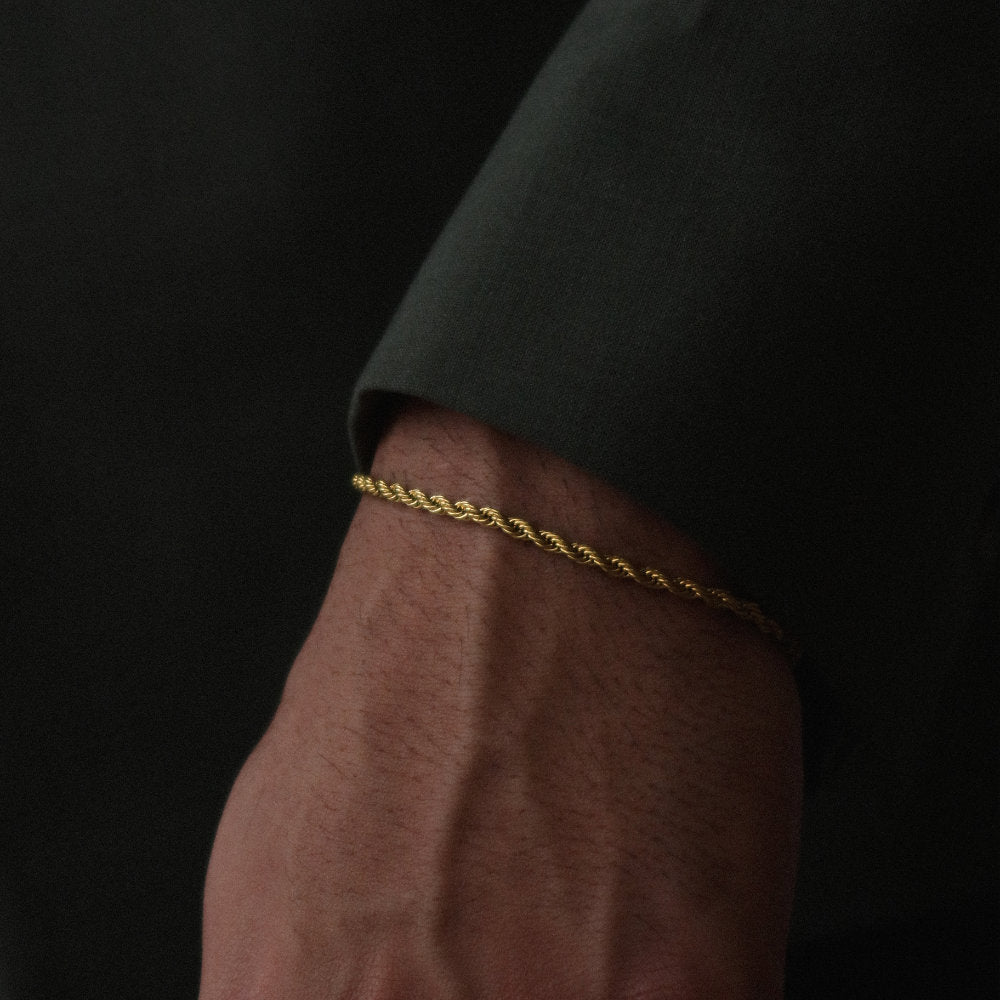 men women Rush Rope chain 2mm gold trendy popular bracelet Unisex  rope chain bracelet from Rush with a twisted link design, polished finish, and minimalist style for everyday wear.