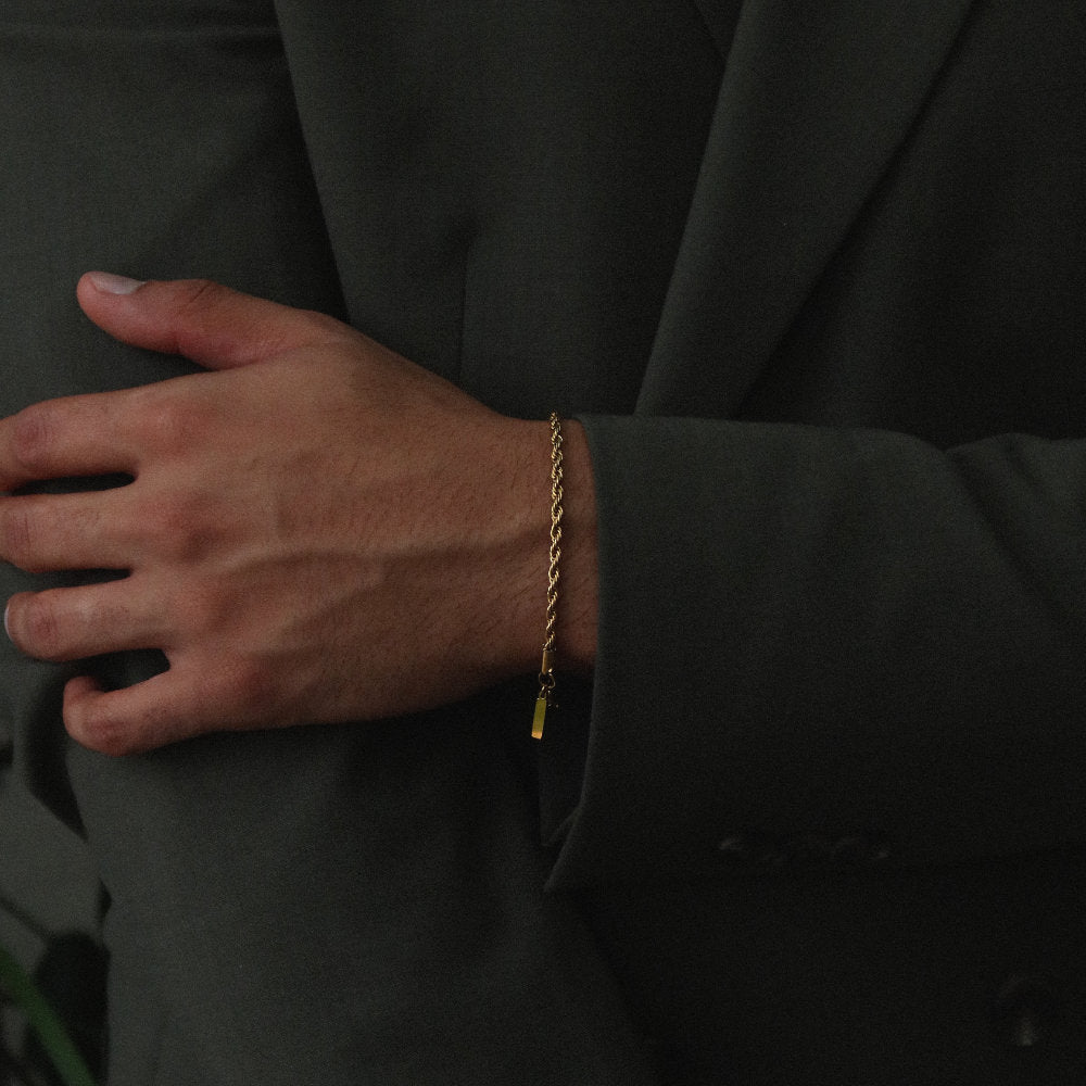 men women Rush Rope chain 2mm gold trendy popular bracelet Unisex  rope chain bracelet from Rush with a twisted link design, polished finish, and minimalist style for everyday wear.