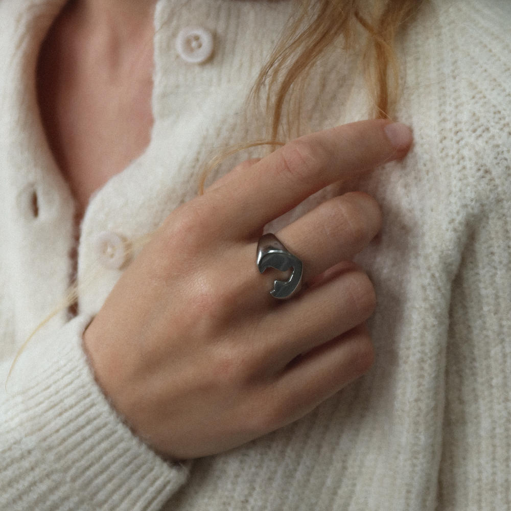 Rush silver ring with a heartbroken design men women trendy popular sleek ring 