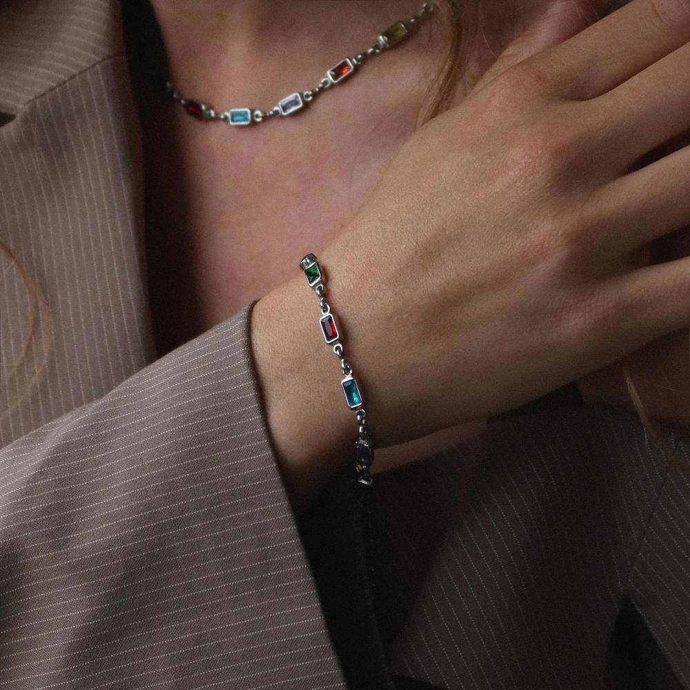 Rush silver gemstones beaded bracelet men women trendy popular chic elegant party 