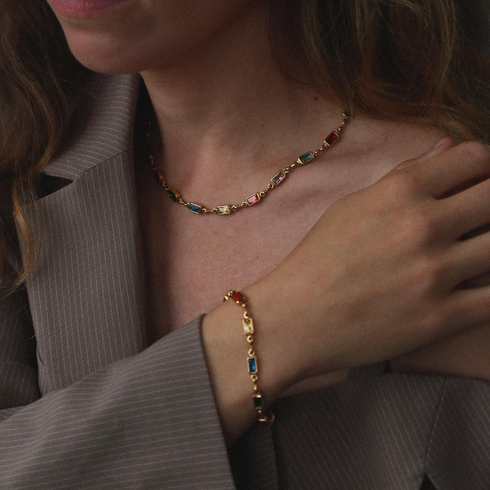 Rush gold gemstones beaded necklace men women trendy popular chic elegant party 