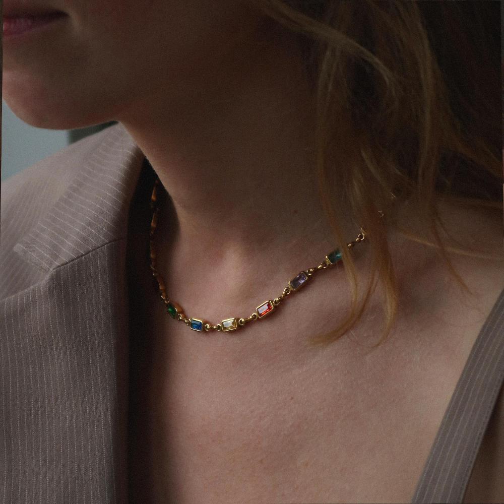 Rush gold gemstones beaded necklace men women trendy popular chic elegant party 