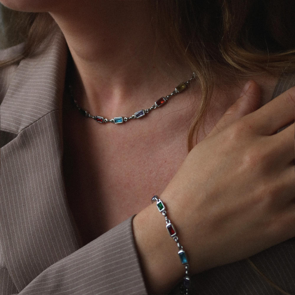 Rush silver gemstones beaded bracelet men women trendy popular chic elegant party 