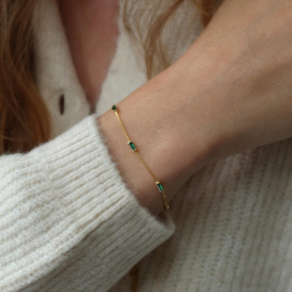 Rush gold green emerald baguette stones men women chic party popular trendy gemstone bracelet 