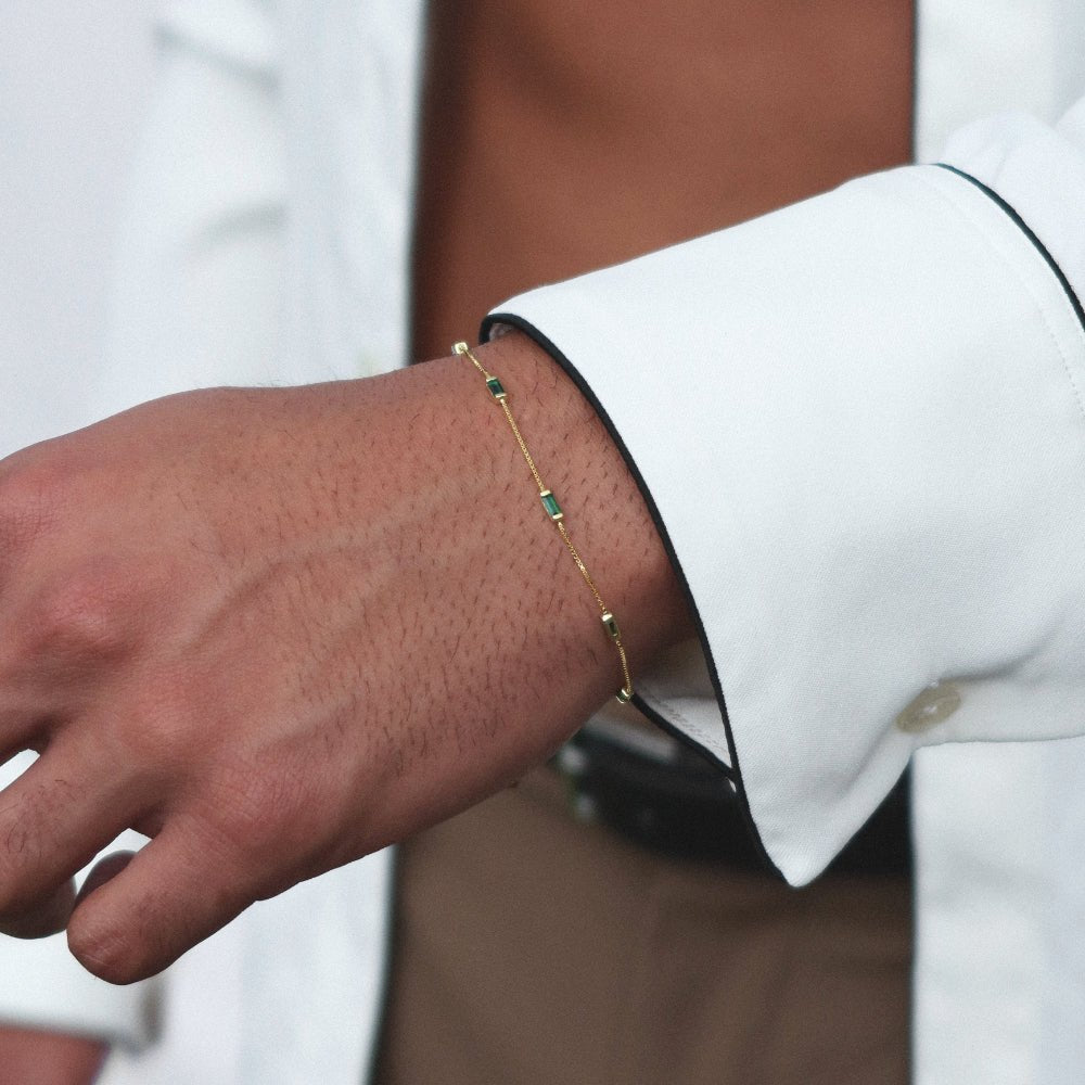 Rush gold green emerald baguette stones men women chic party popular trendy gemstone bracelet 